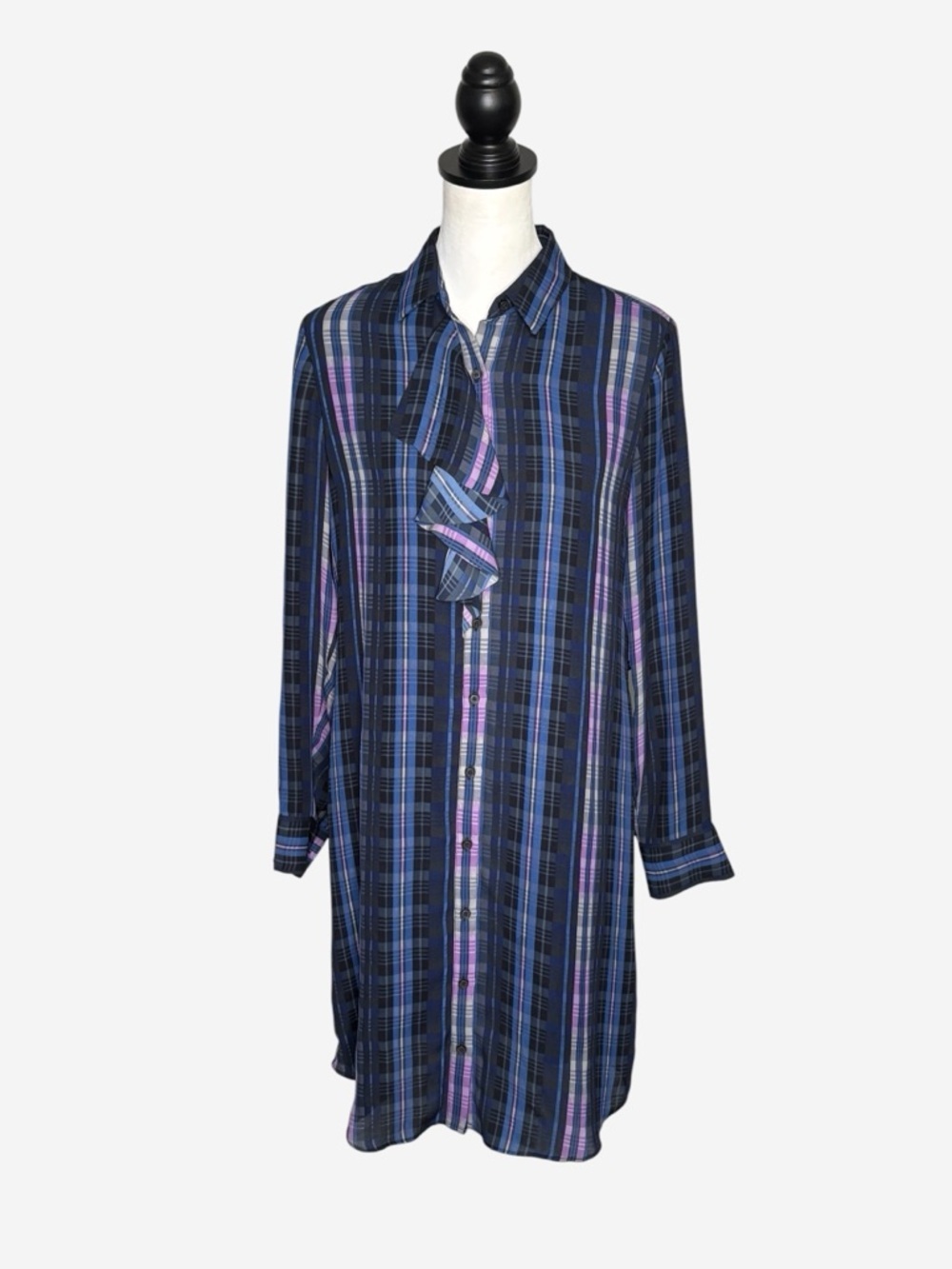 Banana Republic Plaid Ruffle Front Dillon Shirt Dress • Size S • Blue & Purple - Picture 1 of 9